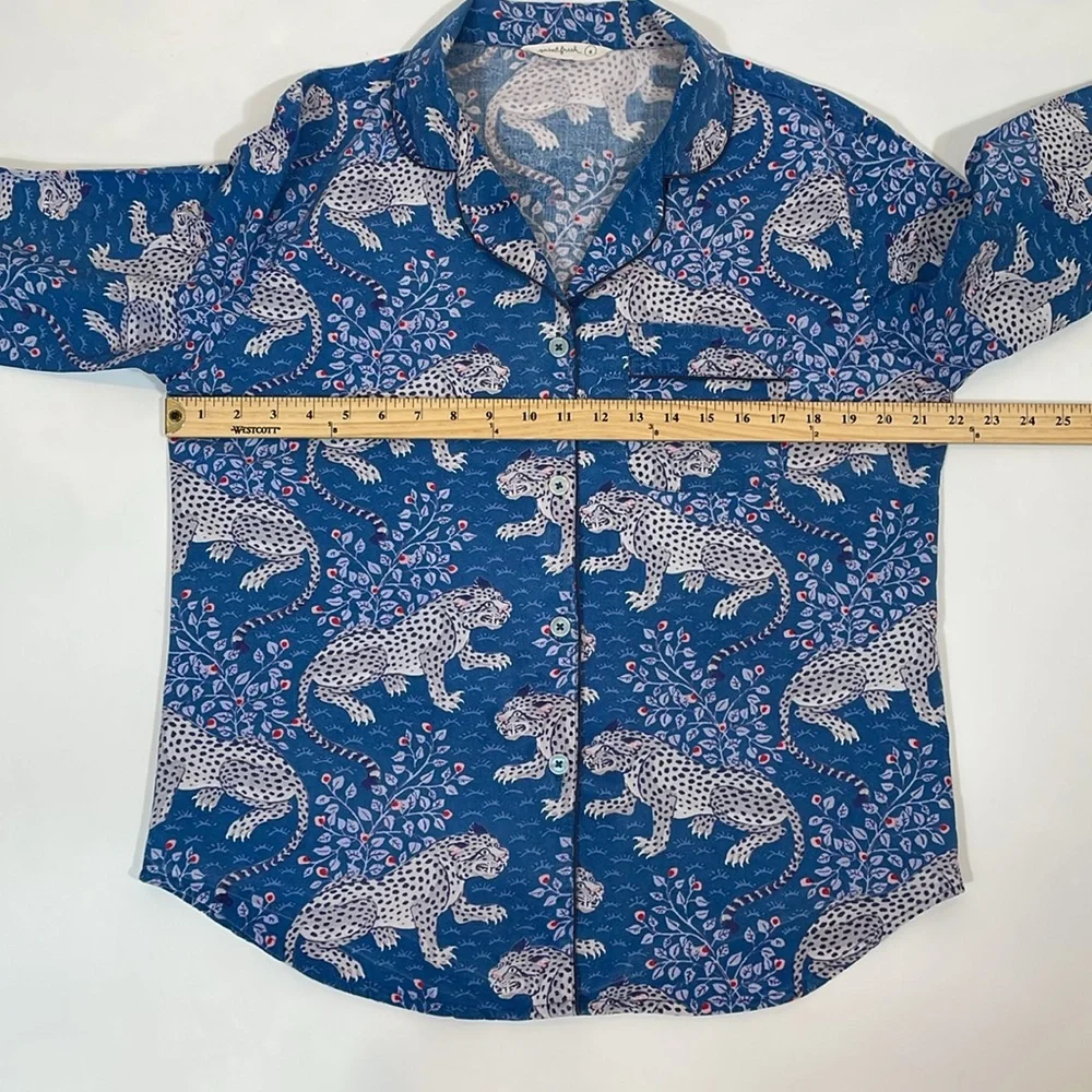Printfresh Bagheera Leopard Long Sleeve Pajama Top Size S Blue - Picture 5 of 9